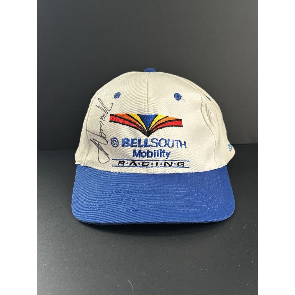 Signed Bell South Racing Joe Nemechek #87 Vintage SnapBack Hat Nascar White Blue